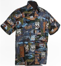 Route 66 Hawaiian shirt in Black- Made in USA- 100% Cotton